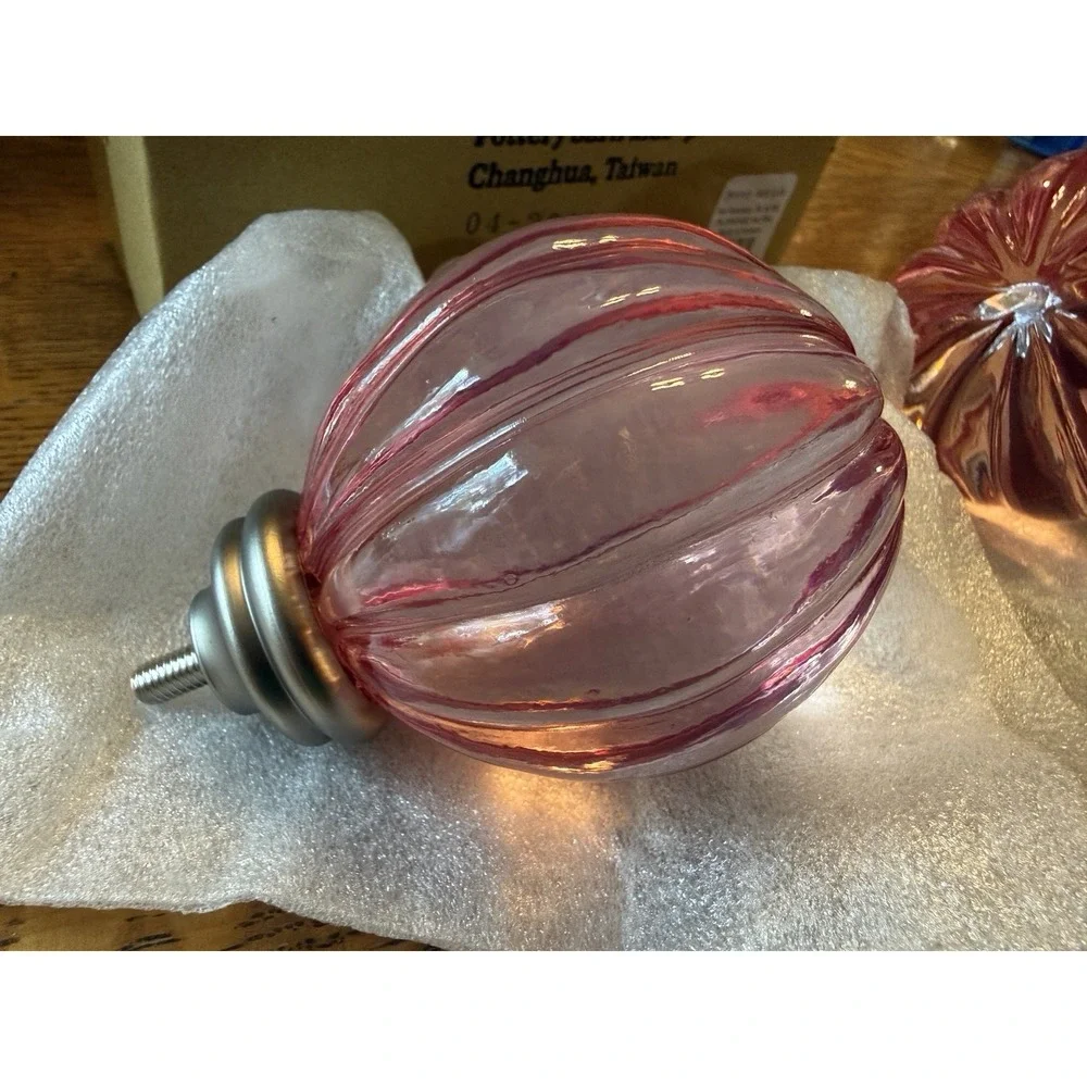 Pottery Barn Kids Round Pink Tinted Glass Curtain Rod Finials Set of 2
